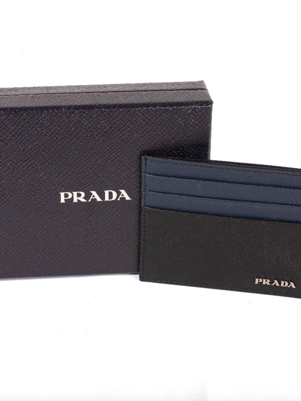 Authentic Prada Saffiano Leather Card Holder Black/Blue